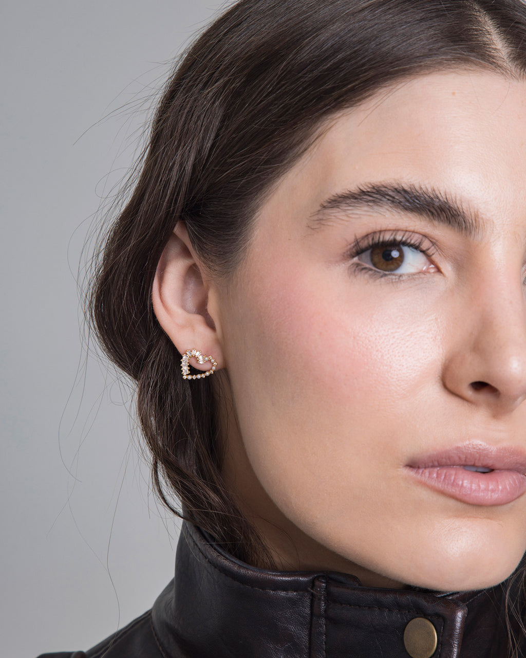 Hearted Golden Baguette Studs