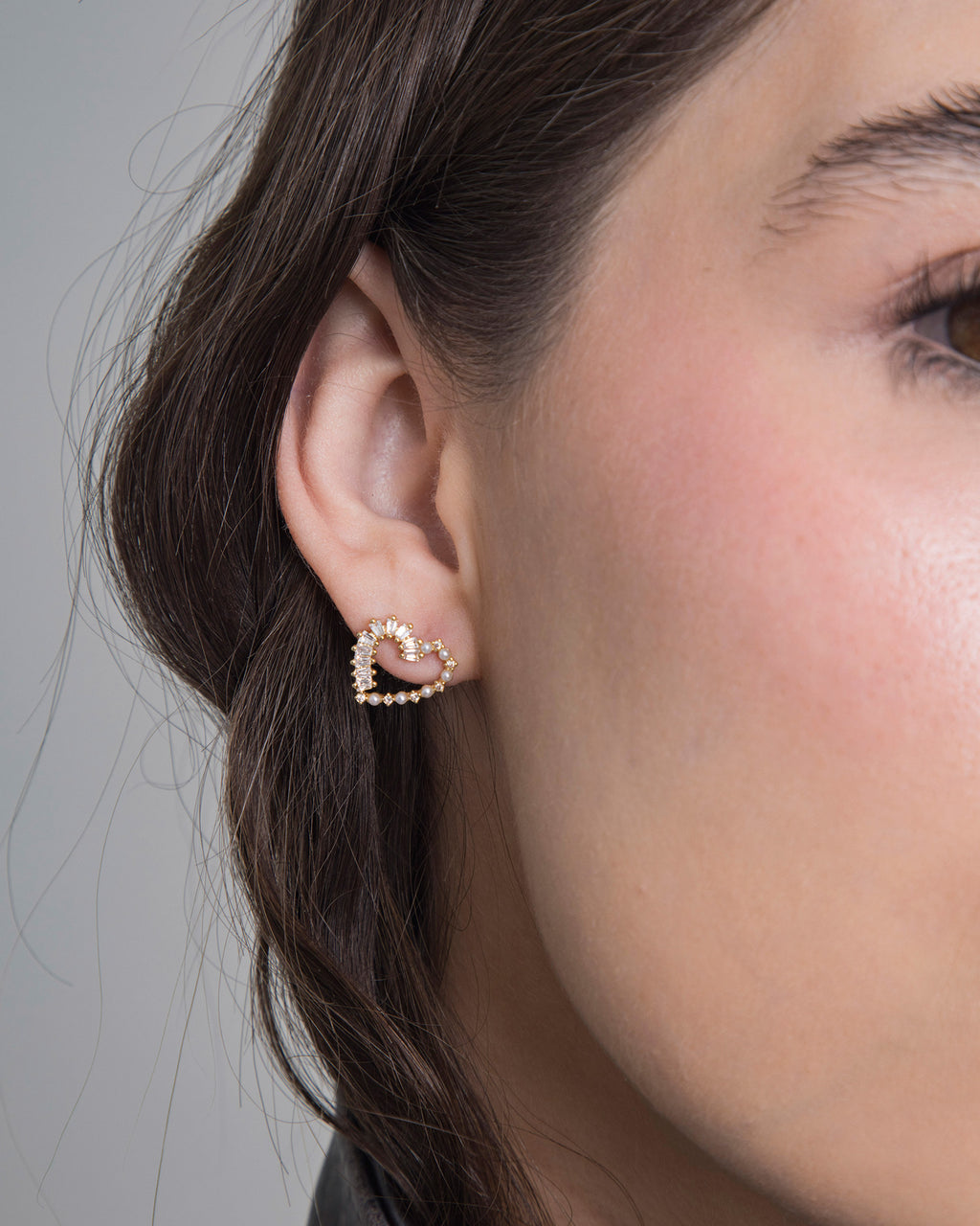 Hearted Golden Baguette Studs