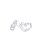 Hearted Silver Baguette Studs