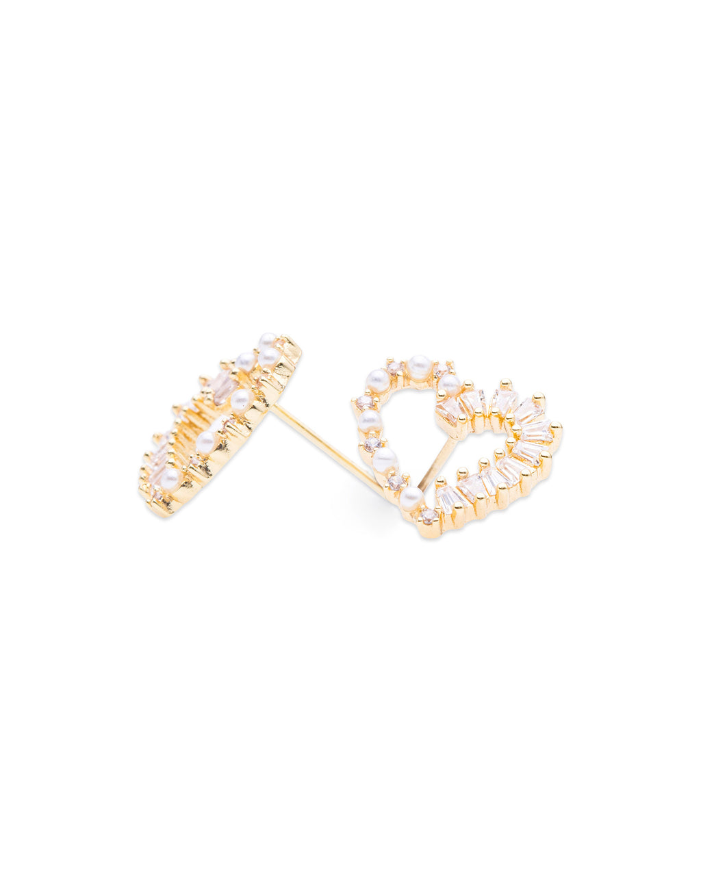 Hearted Golden Baguette Studs